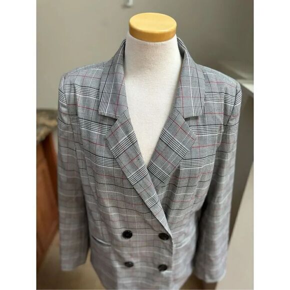 Amazon NWT L lined double breasted black plaid blazer w-large front pockets - Picture 2 of 6